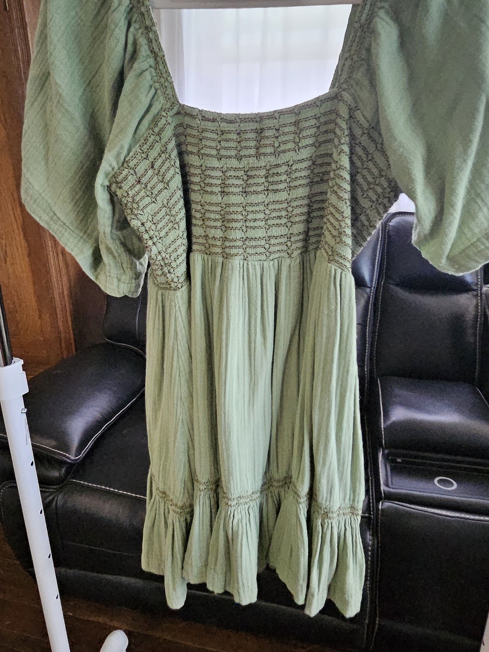 Free People Sage Green Smocked Midi Dress